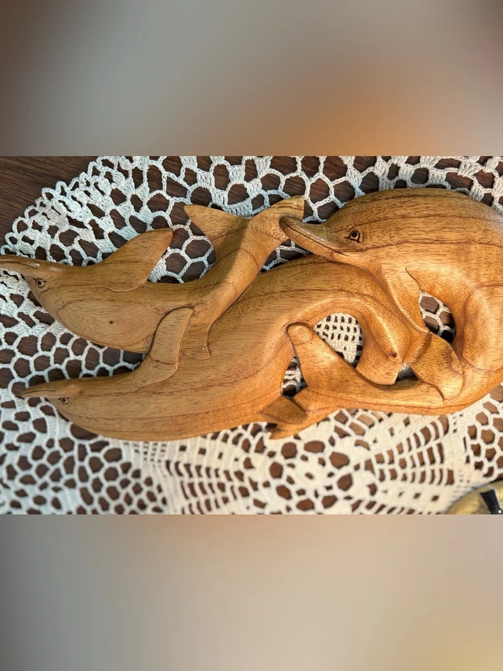 Hand carved Wooden Intertwined Dolphin Coastal Wall Art